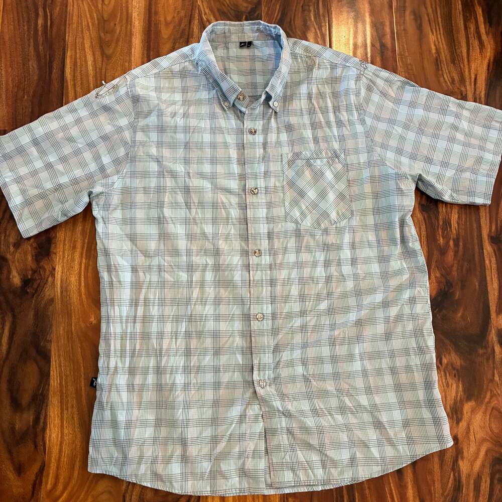 Rusty Men XL Plaid Short Sleeve Button‎ Down Shirt with Back Shoulder Embroidery